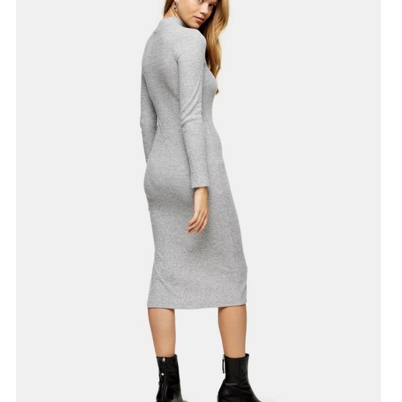 Topshop Wrapped Rib Midi Sweater Dress in Grey size 2 - Picture 4 of 11